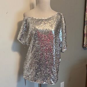 Emery Rose (NWT) Silver Sequined Top